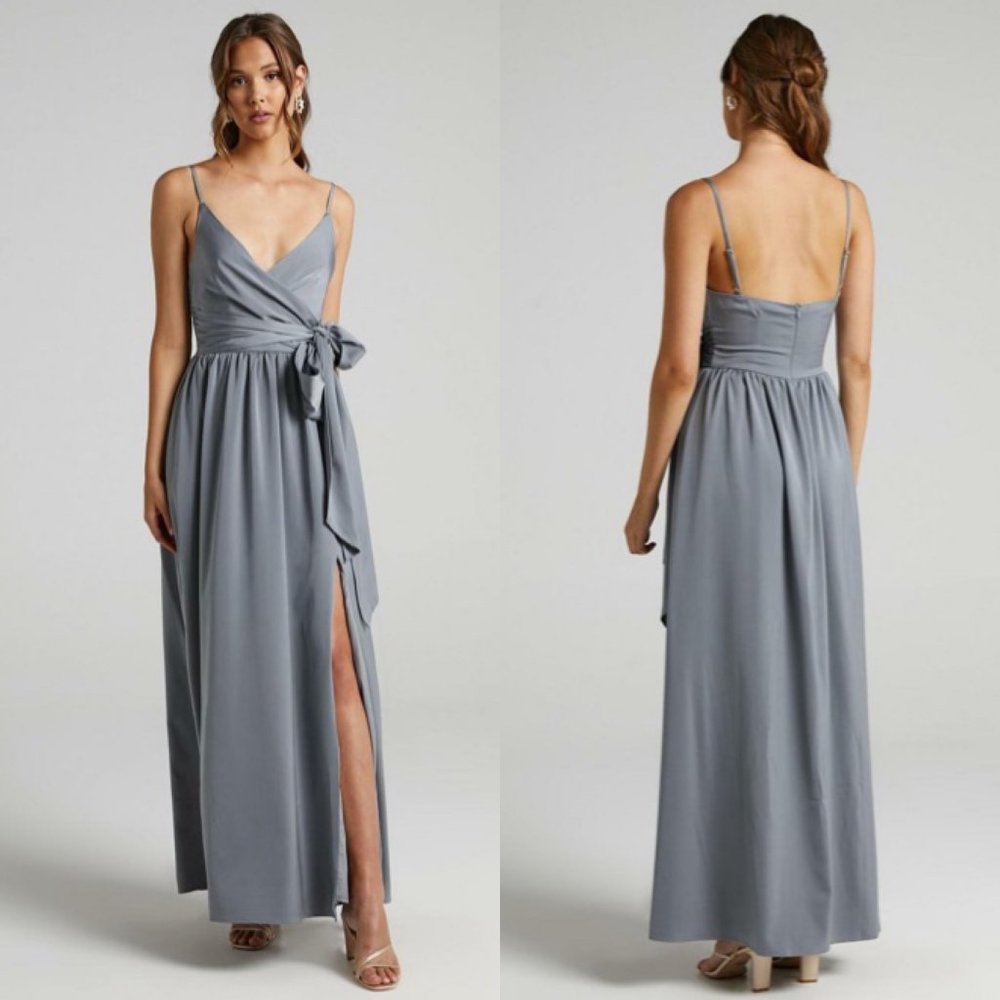 Showpo Revolve Around Me Dress in Dusty Blue
